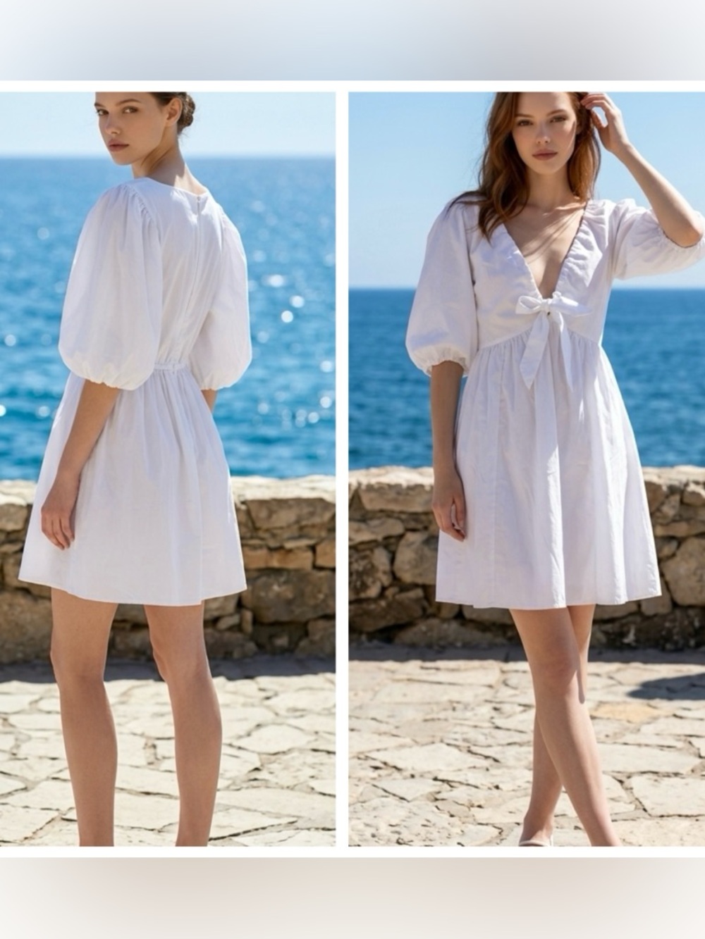 Abercrombie & Fitch Women's Sz M puff sleeve front tie plunge neck mini dress